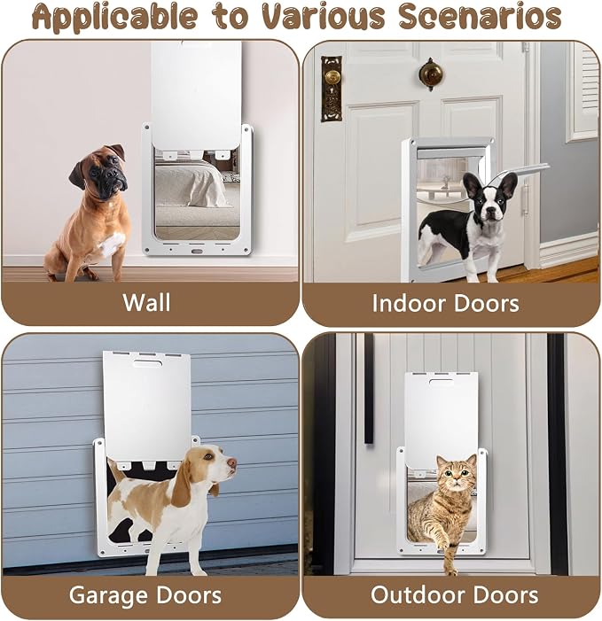 Never Rust Plastic Dog Door with Soft Clear Magnetic Flap and Snap-in Closing Panel, 15x18'' 2-Way Locking Pet Door for Doors and Walls up to 2.17'' Thick, Weatherproof Cat Door, Easy to Install (L)