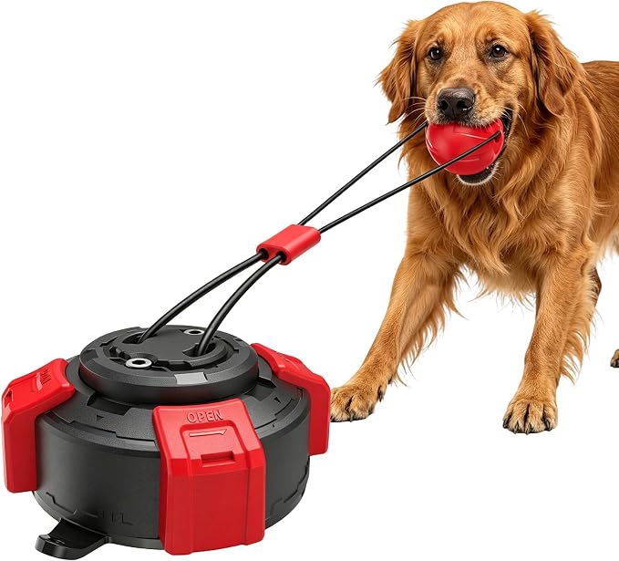 Suction Cup Dog Tug of War Toy for Aggressive Chewers, Interactive Self Play Chew, Puppy Teething Enrichment Puzzle for Mental Stimulation, Dogs Indoor Outdoor (red)