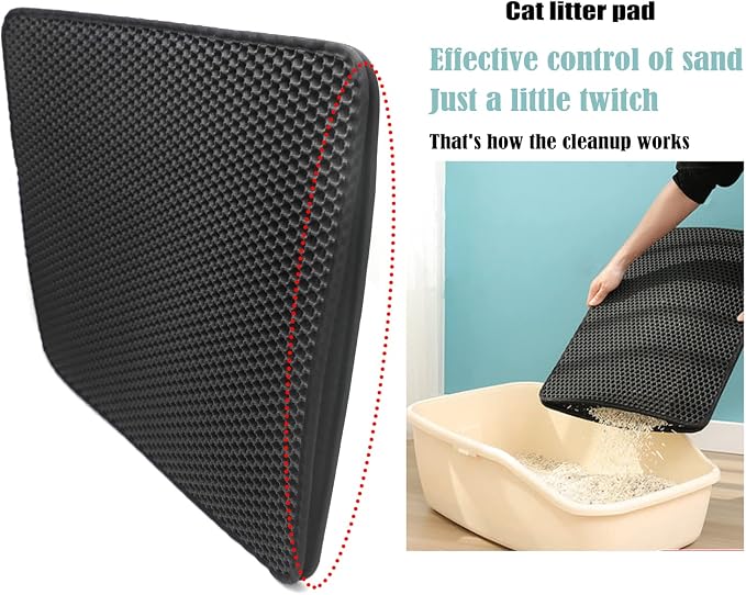 HongK- Pet Supplies Cats Litter & Housebreaking 65X55 Black Cat litter Mat Double Layer Pad Trapper Folding Pad EVA Foam Rubber