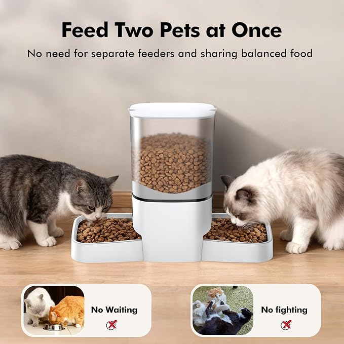 Automatic Cat Feeder for 2 Cats, 6L Large Capacity, 2.4G WiFi, APP Control | Timed Cat Dry Food Dispenser for Cats & Dogs with 2 Stainless Steel Bowls, Dual Power Supply, 10s Voice Recorder