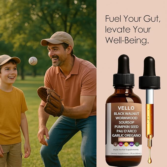 VELLO Black Walnut Wormwood | Soursop, Pumpkin Seed, PAU D'arco, Garlic Oregano | -2 Oz/60ml (1)