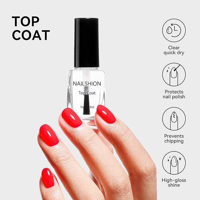 Clear Top Coat and Nude Base Coat Ridge Filler Strengthening Anti Chip Nail Polish, Non Gel, Rich in Castor Oil & Calcium, Salon Quality, Vegan, High Glossy Quick Dry Home DIY Nail Art Gift