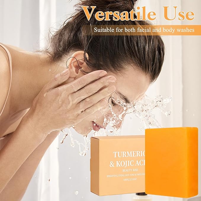 Turmeric Kojic Acid Soap for Dark Spots with Turmeric, Vitamin C & Shea Butter, Brightening Face & Body Wash, Even Tone Skin Cleanser for Hyperpigmentation & Inner Thighs, 2 Pack