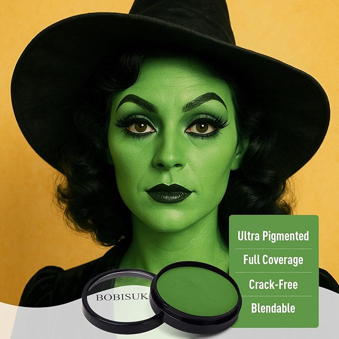 BOBISUKA Light Green Face Body Paint, Water-Based Face Painting for Halloween,Christmas & St. Patrick's Day, Kids Adults Facepaint for Witch Monster Gamora Goblin Grinch Hulk SFX Makeup Cosplay Party