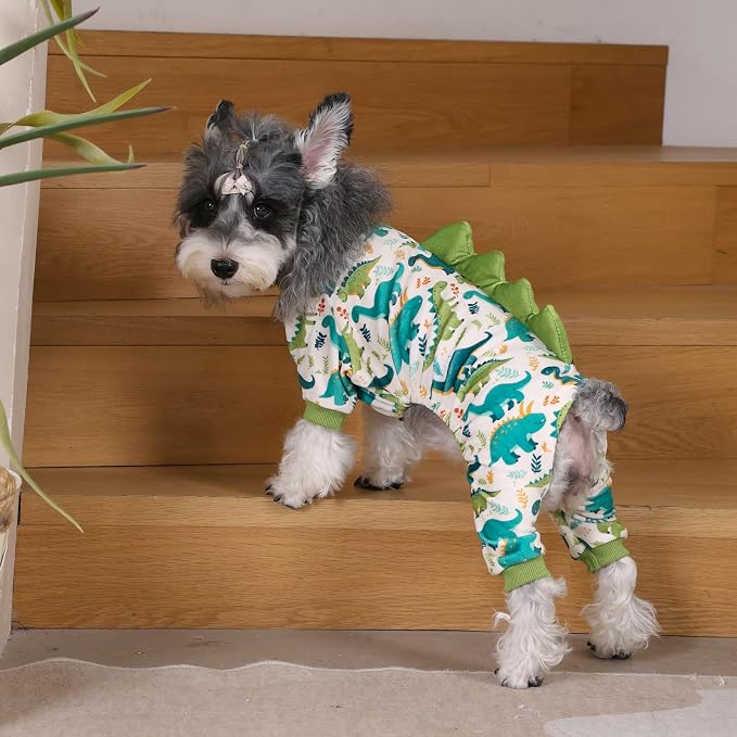 CuteBone Dinosaur Costume Dog Pajamas, Stretchy Spandex Crystal Velvet Sleepwear Coat for Small Dogs, Soft & Warm Pet Outfit Clothes for Cold Weather, Cozy Pullover Design COSP05M