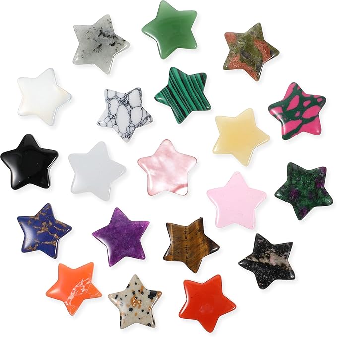 21 Pcs Star Crystals Natural Healing Worry Stones Set Polished Chakra Assorted Gemstones DIY Little Jewelry Decor for Meditation Protection Sacred Reiki Witchy Spiritual Energy Balancing