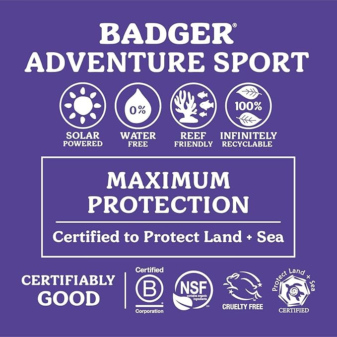 Badger Biodegradable Reef Safe Sunscreen, SPF 50 Unscented Zinc Oxide Sunscreen, 98% Organic Ingredients, Water Resistant Adventure Sport Sunblock, 2.9 fl oz, 3-Pack