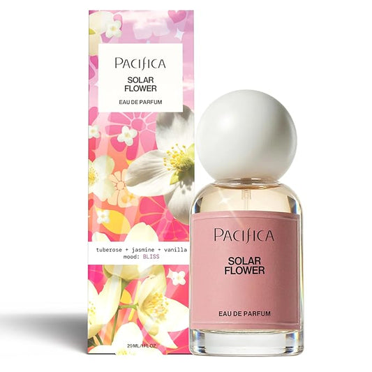 Pacifica Solar Flower Eau de Parfum for Women, Floral Perfume Spray with Jasmine Bergamot Vanilla, Long Lasting Clean Vegan Fragrance, Paraben Free, 1 Fl Oz
