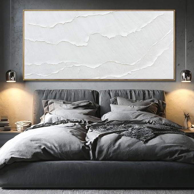 WINKAILIN Extra Large White Wave Canvas Wall Art for Living Room 40x88 Inch