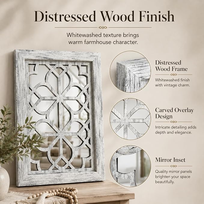 Set of 4 11x15 Inch Rectangular Shatterproof Grey Decorative Wall Mirrors, Boho Farmhouse Rustic Vintage Accent Mirrors for Living Room Bedroom Entryway & Home Decor