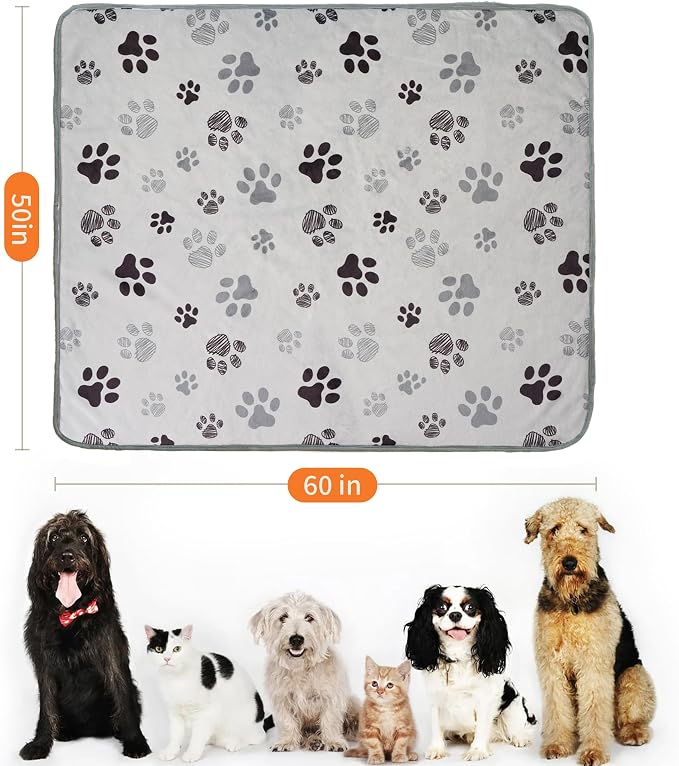 Waterproof Dog Blankets for Large Dogs 50"x60" Light Grey | Soft Fluffy Pet Blanket for Couch Sofa Car Crate, Bed Furniture Protector, Reversible Sherpa Fleece Dog Blanket Washable