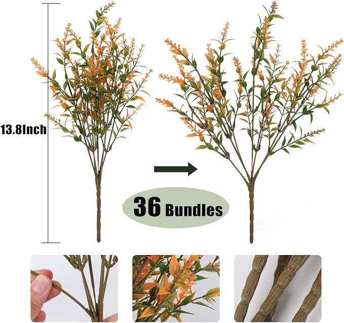RECUTMS 36Pcs Fall Decoration for Home, Artificial Plants Outdoors Lavender | Autumn,Fake Fall Flowers for Outdoors,UV Resistant,Faux Plants Outside Artificial Greenery Decor for Garden Thanksgiving Pots