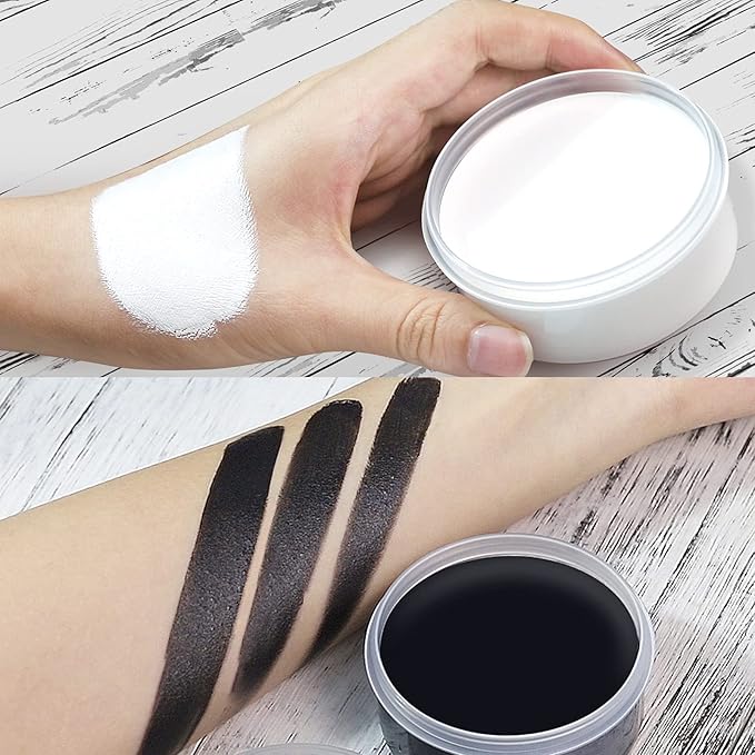 BOBISUKA Blank in the Dark Black + White Oil Face Body Paint Set, Large Capacity Professional Paint Palette Kit with Brushes for Art Theater Halloween Party Cosplay Clown Sfx Makeup for Adults
