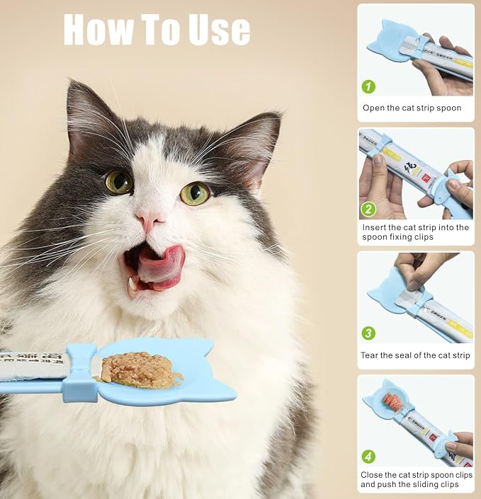 Idepet 4 Pcs Cat Strip Feeders Spoon,Cute Cats Treat Squeeze Spoons Pet Food Mixing Spoon Multifunctional Lickable Treat Feeding Dispenser for Cat Liquid Snack and Wet Food(Bule&Pink&Purple)