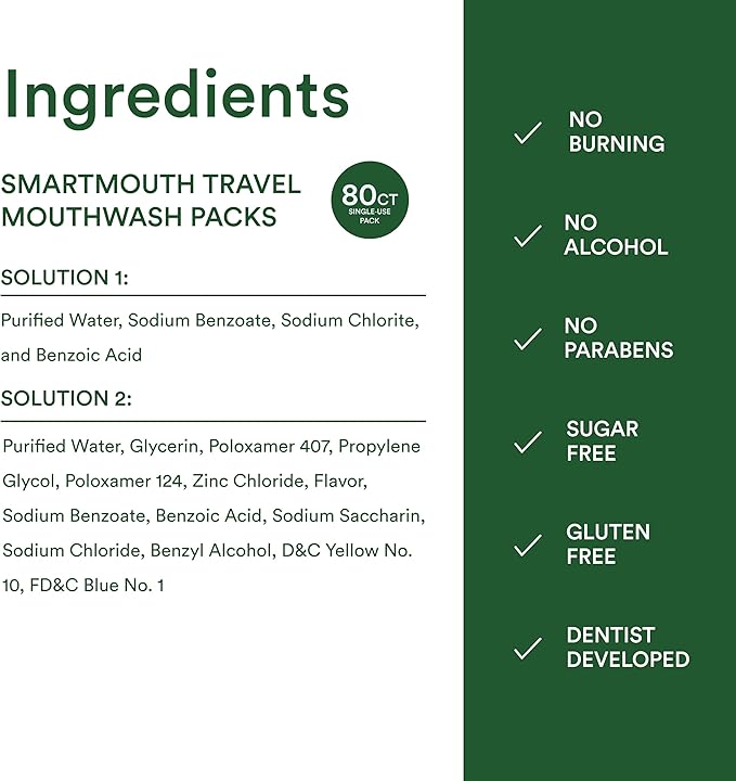 SmartMouth Original Activated Mouthwash Single Packs, Travel Mouthwash, Fresh Mint, 80 Pack