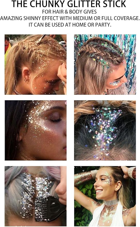 Purple Face and Body Glitter Stick,Holographic Neon Accessories Outfit Singer Concert Sparkling Festival Rave Glitter Makeup
