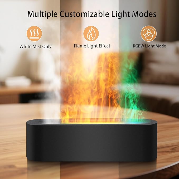 Essential Oil Diffuser, 180ml Flame Air Diffuser Humidifier, Ultrasonic Fireplace Aromatherapy Diffuser with 7-Color LED Light, 3 Timer, Auto-Off for Bedroom Home Room Decor & Gift