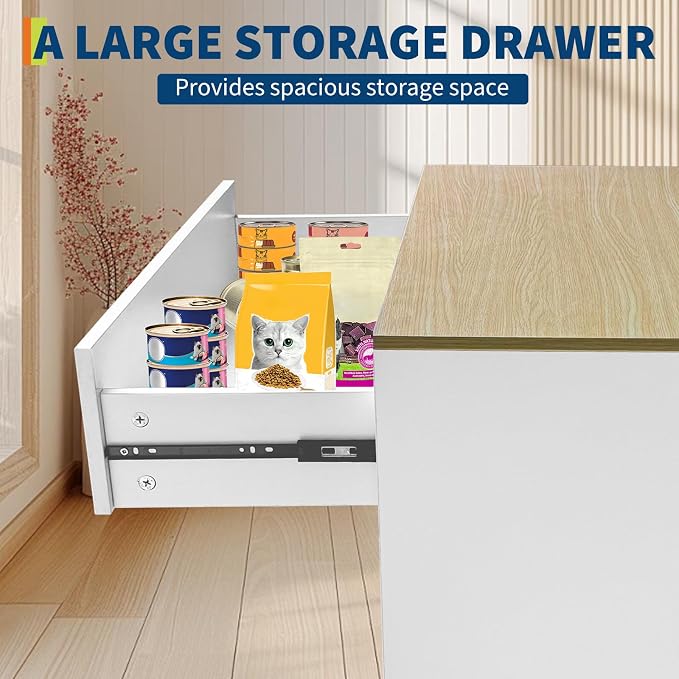Cat Litter Box Enclosure, Wood Cats Litter Box with 2 Doors, Hidden Pet Storage Cabinet Furniture with Scratching Pad, Modern Cat Cabinet for Living Room, Entryway, White