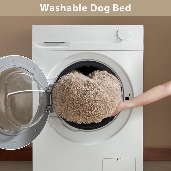 WNPETHOME Small Round Calming Dog Bed Cat Bed for Comfy Sleep | Dog Bed For Small Dog, Cute Washable Puppy Bed with Fluffy Plush, Faux Fur Anxiety Pet Bed Donut Cuddler (24x24x8in, Brown)