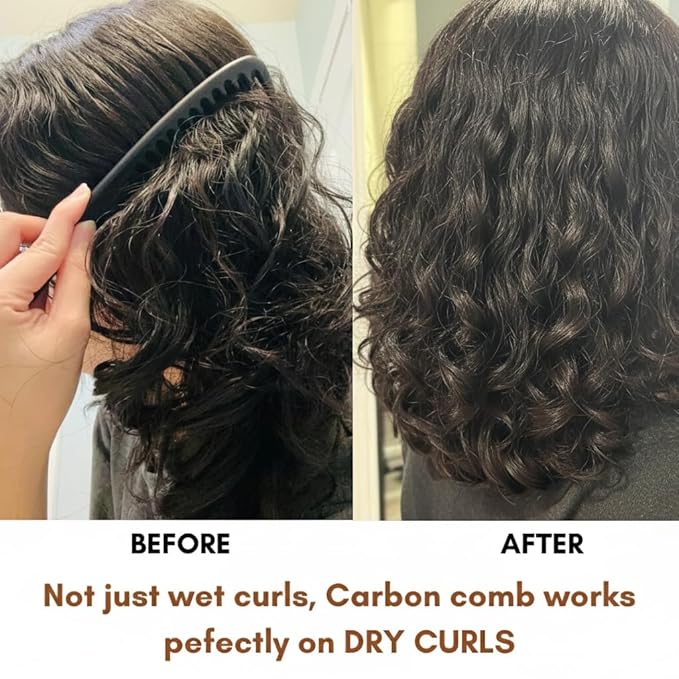 VIVEDGE| Curly Hair Carbon Comb Set | Carbon Fiber Detangler Wide Tooth Parting Combs anti static frizz-free with Premium Acccessories for Styling | Gift for loved ones (Black-Pink)