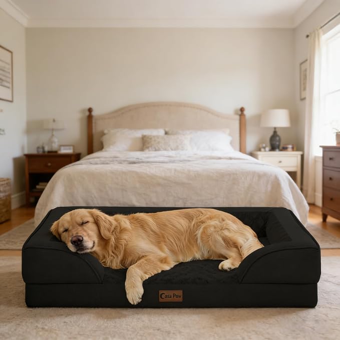Orthopedic Washable Dog Bed for Extra Large Dogs, 45x35in, Black | Orthopedic Foam Eases Joint Pressure, Bolsters Supports Head And Neck, Washable Pet Beds, Removable Cover, Non-Slip Bottom