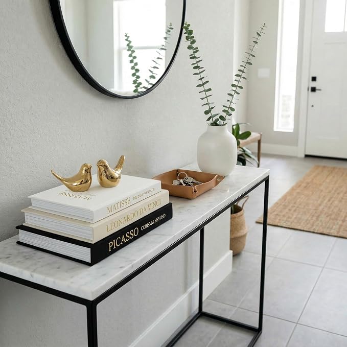 Linen Faux Book Box Set of 3, Black and White Decorative Books for Shelves, Fake Books for Decoration with Secret Compartment, Modern Aesthetic Coffee Table Decor (Black-Beige-White)