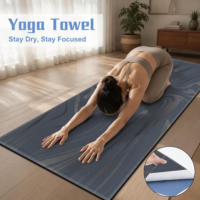 Yoga Mat Towel, Hot Yoga Non Slip with 4 Corner Pockets, 70 x 26 in | Soft Absorbent Microfiber With Four Corner Pockets, Fits Over Yoga Mats For Hot Yoga, Pilates, Gym, And Travel