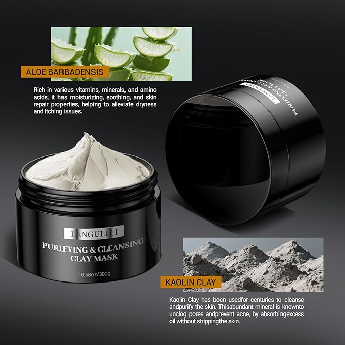 Clay Mask & Mud Face Mask – Purifying Kaolin Clay Mask, Blackhead Remover & Oil Control for Sensitive, Oily & Dry Skin | Detoxifying Pore Cleanser & Scrub | Helps Reduce Pores & Acne | 10.5 oz