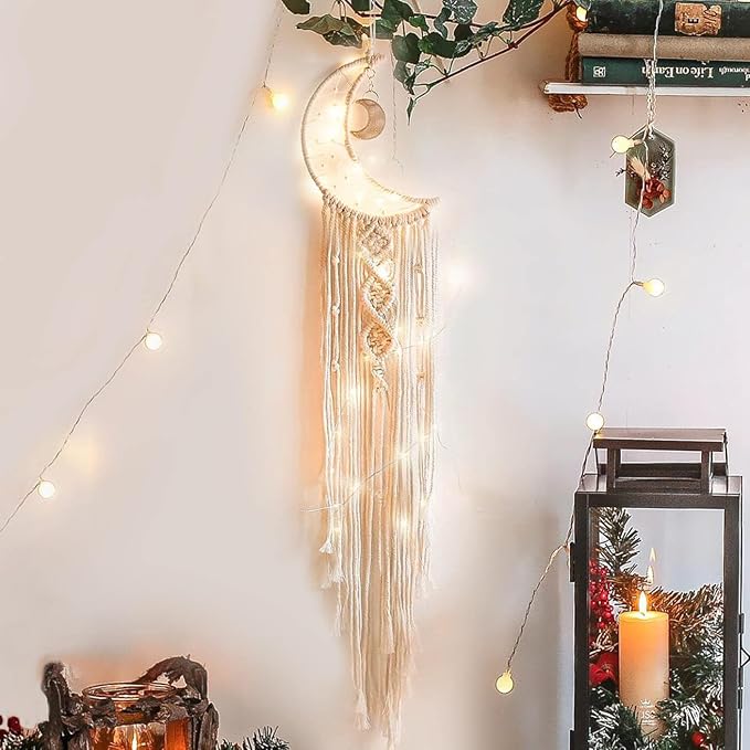Gifts for Teenage Girls, Hanging Photo Display & Moon Dream Catchers, Christmas Teen Girls Gifts Ideas Ages 10 11 12 13 14 Years Old, Macrame Wall Decor Boho Bedroom Dorm Aesthetic Room Decor