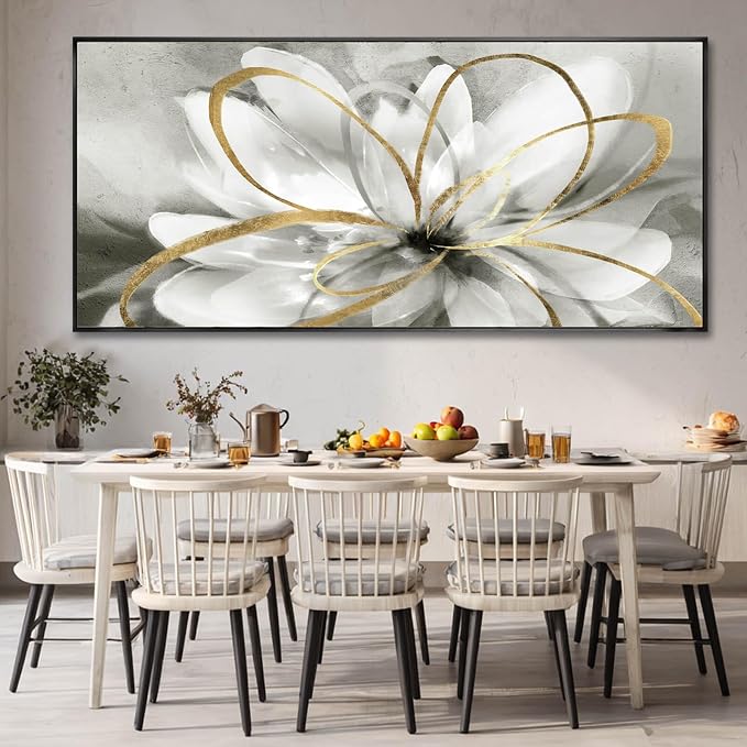 SOUGUAN Modern Canvas Wall Art Flower Wall Decor Gold Line Decorative Painting 40"x86" Kitchen Pictures Home Decorations for Living Room