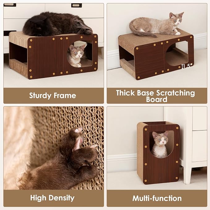 EHEYCIGA Cardboard Cat Scratcher House, 20-Inch Cat Scratch pad, Dark Brown | Cat Scratching Board for Indoor Cats, High-density Corrugated Paper, Multi-function, Anti-scratch, Easy Install, Large