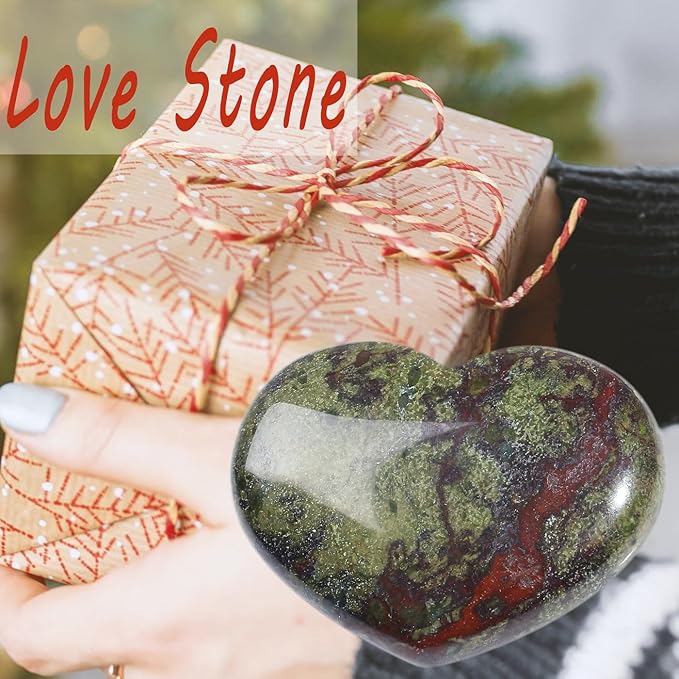 MAIBAOTA 45 mm Bloodstone Crystals Stones Heart Love Crystal Valentines Gifts for Herfriend Wife Palm Stone Reiki Crystal Gemstone Worry Stones for Anxiety