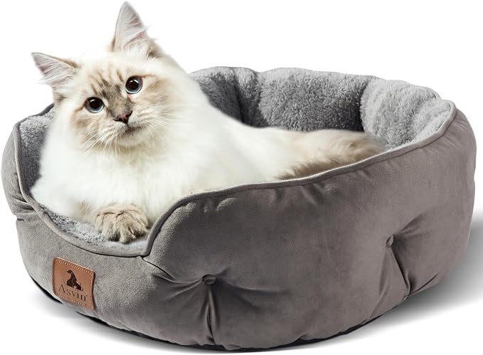 Small Dog Bed for Small Dogs, Cat Beds for Indoor Cats, Pet Bed for Puppy and Kitty, Extra Soft & Machine Washable with Anti-Slip & Water-Resistant Oxford Bottom, Grey, 20 inches