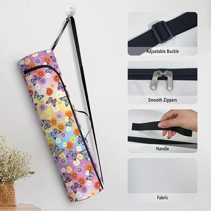Yoga Mat Bag with Adjustable Shoulder Strap and Handle Zipper, 30in Wide x 6.3in Diameter for Yoga Mat Storage