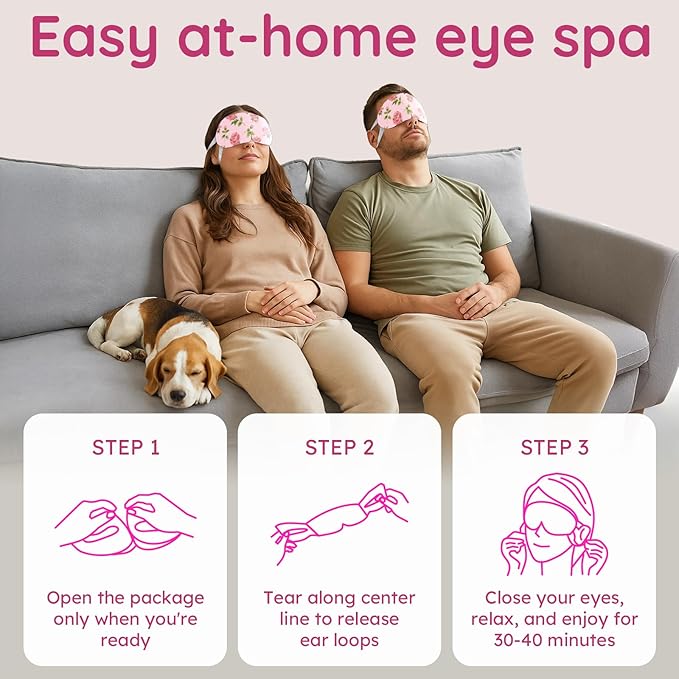16 Pack Rose Steam Eye Mask for Dryness, Puffiness, Strain & Relaxation, Heated Eye Mask for Sleep & Travel, Self-Heating & Disposable Warm Compress, Travel Essentials, Relaxation Gifts for Women