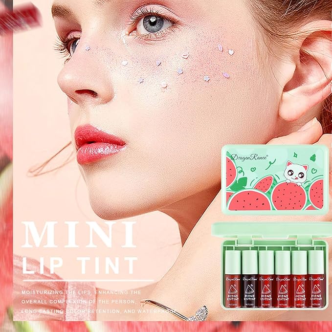6 Colors Watermelon Lip Stain Set, Korean Velvet Watery Lip Tint Moisturizing Mini Liquid Lip Gloss, Lipstick for Women, Blush for Cheeks, St. Patrick’s Day Gift, Easter, Long-Lasting, High Pigment