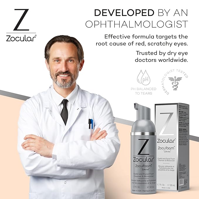 Zocular ZocuFoam Eyelid Cleanser - Foaming Eyelid Scrub - Natural pH Balanced Solution - 1.7 FL OZ (50mL)