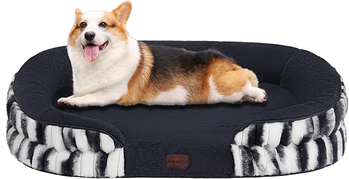 Dwanton Orthopedic Waterproof Medium Dog Bed Sofa, Gel Memory Foam, 36" | Egg-Crate Foam Dog Sofa, Washable Pet Bed with Four Sided Bolster Cushion, Removable Cover & Non-Slip Bottom, Tie-dye Grey