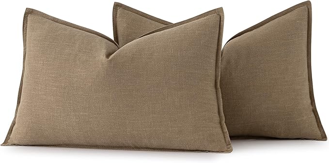MIULEE Decorative Linen Lumbar Pillow Covers 12x20 Inch Khaki | Boho Farmhouse Fall Autumn Couch Throw Pillows for Bed, Pack of 2 Accent Modern Pillowcases, Sofa Livingroom Home Decor