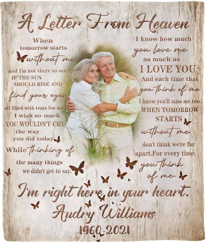 Custom Memorial Blanket with Photo - Sympathy Gift for Loss of Loved One | in Loving Memory Personalized Sympathy Blanket for Loss of Dad Mom Husband Wife Friend Memory of Loved One Gifts, Made in USA
