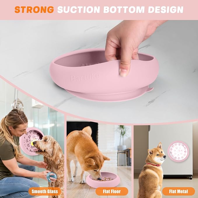 Silicone Dog Lick Bowl, Slow Feeder Dog Bowls with Strong Suction, Pink