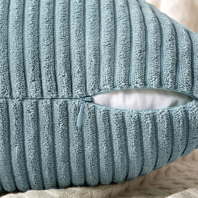 MIULEE Slate Blue Decorative Throw Pillow Covers for Couch 16x16 Inch | 2 Pack, Boho Farmhouse Pillow Covers, Soft Cross Corduroy Patchwork Textured Cushion Cases For Bed Sofa