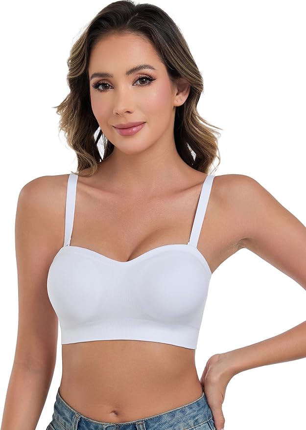 ANGOOL Strapless Bras for Women Wirefree Non-Slip Tube Top Invisible Bralette Seamless Padded Bandeau Bra