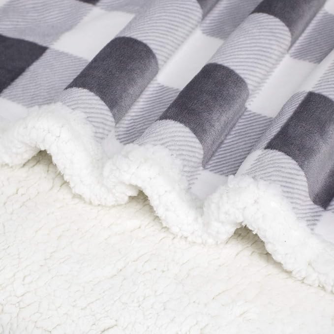 Sherpa Plaid Twin Blanket 60" X 70", Fuzzy Fluffy Soft Cozy Throw Blanket, Twin Size Plush Fleece Flannel Plush Microfiber Blanket for Couch Bed Sofa (Grey)