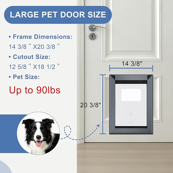 MAVRICFLEX Heavy Duty Aluminum Dog Door for Door, Large, Dark Gray | Large Dog Door with 2 Sliding Lock Panels & Magnetic Soft Flaps, Energy Efficient Design for large Dogs Up to 90 LBS