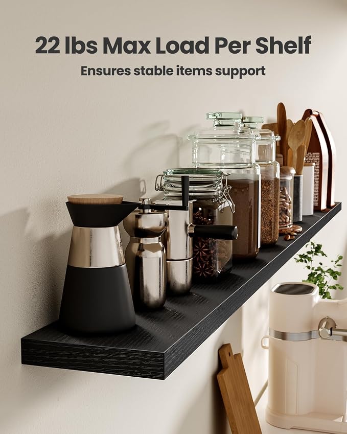 AMADA HOMEFURNISHING Floating Shelves, Wall Shelves for Living Room, Bedroom, Bathroom, Kitchen & Home Office Organization, Bathroom Shelves with Hidden Brackets, 22 lbs Max Load, Black, AMFS45B