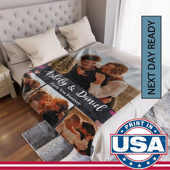 DayOfShe Ships Next Day, Personalized Blankets for Couples Photo Blankets for Girlfriend Boyfriend, Custom Blankets Flannel Blanket for Boyfriend Birthday Gift