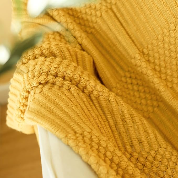 Blagic Soft Knitted Throw Blanket for Couch and Bed,Yellow,60"x80" | Lightweight and Cozy,Farmhouse Boho Blanket with Tassel,Decorative for Living Room,Gifts for Adults,All Season Use