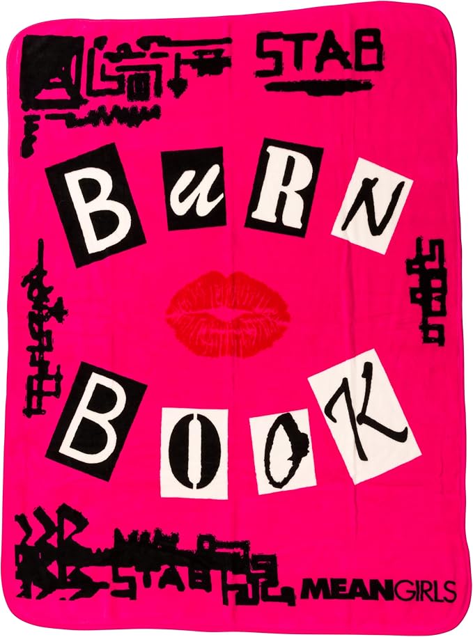 Silver Buffalo Mean Girls Burn Book Regina George, Karen Smith, Gretchen Wieners, and Cady Heron 45" x 60" Fleece Throw, Soft and Cozy Blanket, 250 GSM