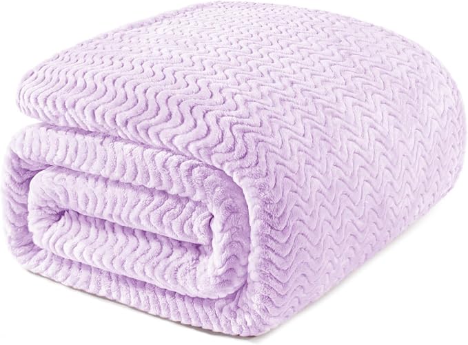 Exclusivo Mezcla Soft Fleece Blanket Twin Size for Bed, Sofa, Lilac Purple | 90"x66" Breathable Lightweight Flannel Blanket for Summer, Plush Cozy Jacquard Wave for Home Decor